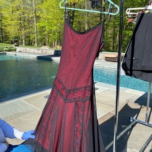 Vintage Lace Dress with Red Slip